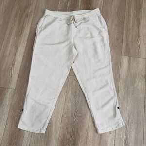 J. Jill Linen Blend Tan Tie Waist Pants Pockets Button Cuff Hem Sz XL Petite